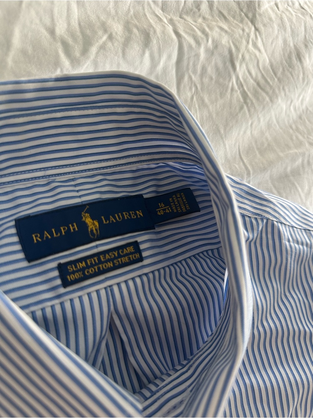 Ralph Lauren White and Blue Stripe Slim Fit Dress Shirt